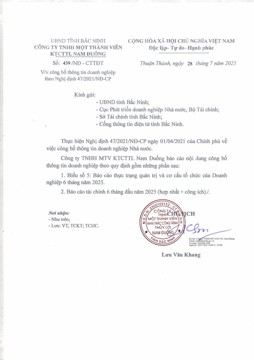 v.v công bố thông tin doanh nghiệp theo NĐ 47.2021.NĐ-CP (tháng 7.2025)